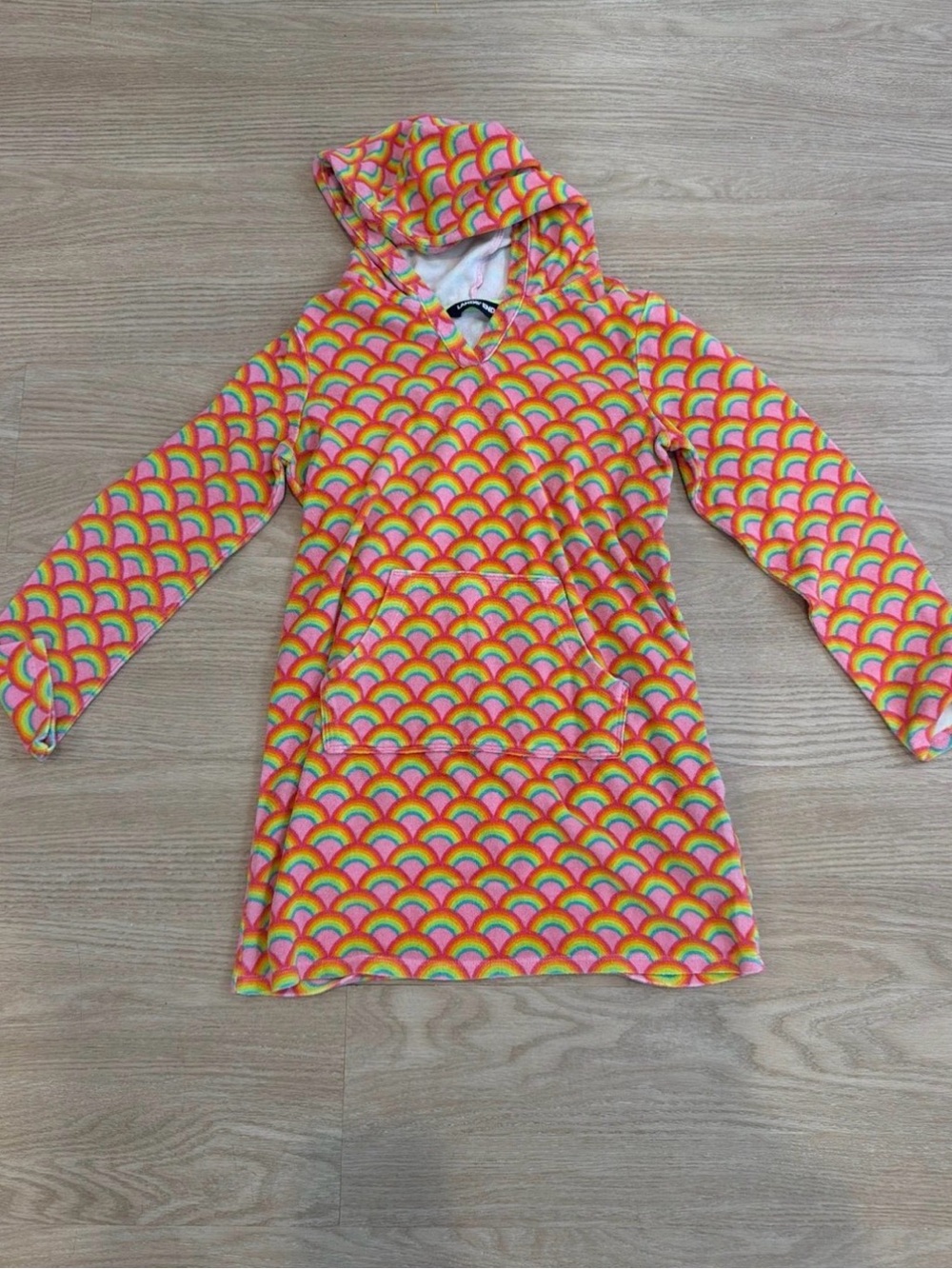 Rainbow Pattern Hooded cover up  - Pink/Yellow/Green